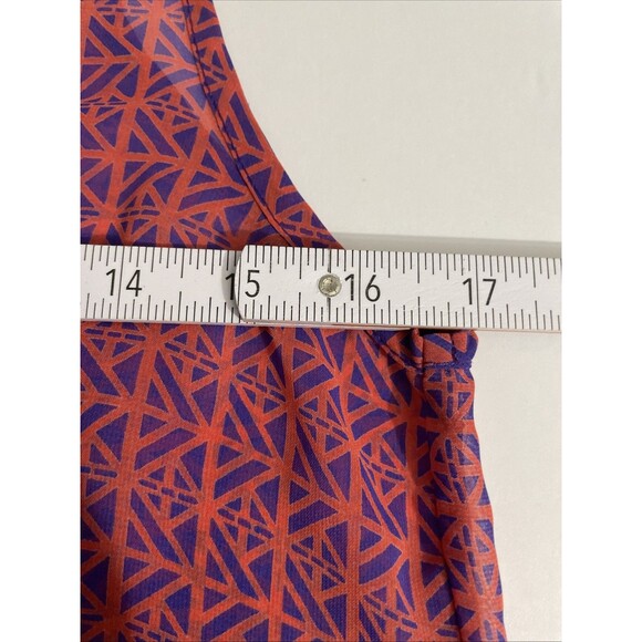 Everly Sheer Sleeveless Blouse S Purple Orange Geometric Print  Lightweight Top - Picture 3 of 8